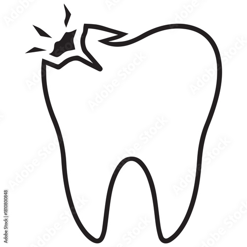 Broken Tooth Flat Black Vector Outline Silhouette Minimal Dental Damage Icon EPS