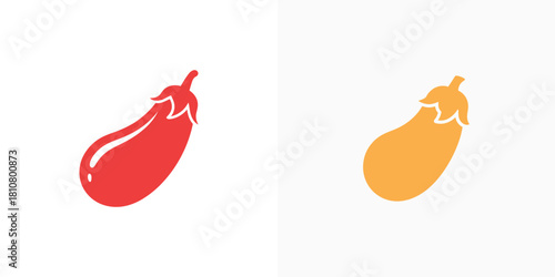 Two vibrant colored eggplant icons displayed on a plain white background