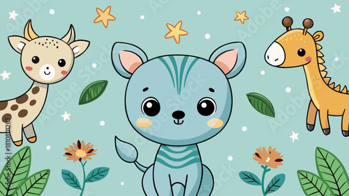 Hand-Drawn Baby Animals Pattern Vector Art – Cute Nursery Design for Textile, Fabric Prints, Posters, and Children’s Room Decor