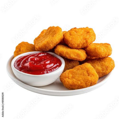 Chicken nuggets with ketchup isolated on transparent background