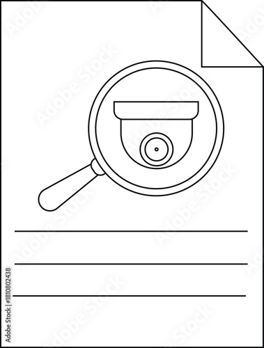 A document showing a magnifying glass focused on a security camera