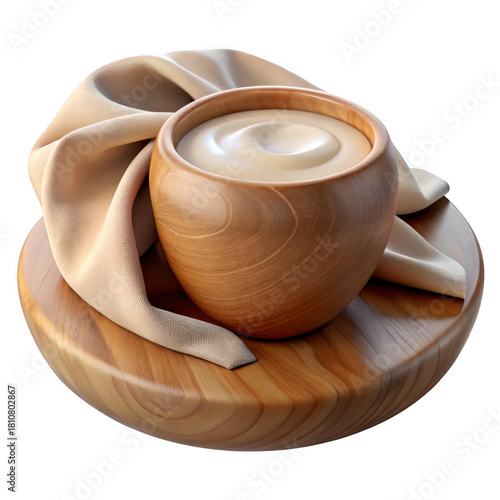 3d wooden bowl with creamy substance isolated on transparent background