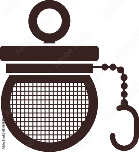 2D flat vector icon of a reusable tea infuser in minimal single-color clean flat vector illustration style