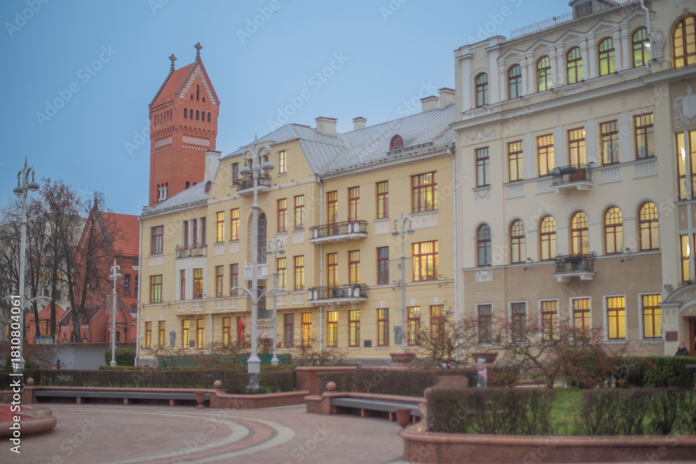 Obraz premium Evening streets of Minsk, Belarus
