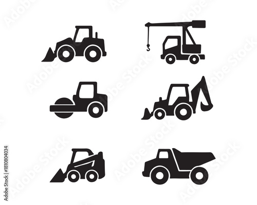 construction vehicles silhouette, construction vector set, heavy vehicles silhouette, excavator silhouette, bulldozer silhouette, crane silhouette, dump truck silhouette, loader silhouette,