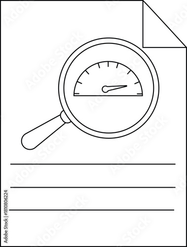 A paper sheet with a magnifying glass over a gauge and lines