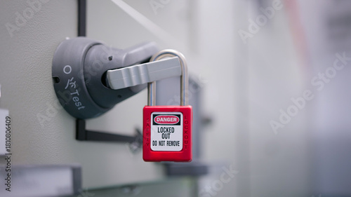 LOTO safety lock, red danger padlock, equipment lockout, maintenance protection, energy isolation device