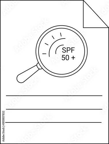 Magnified SPF 50 graphic on a page with lines and a folded corner