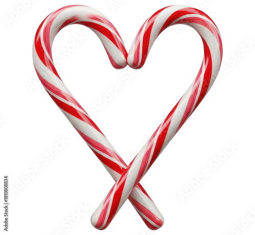 Candy canes in heart shape on transparent background