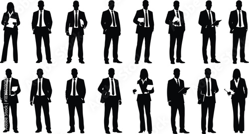 Business silhouettes, corporate professionals, formal attire, office workers, team collaboration, business meeting, workplace diversity, executive roles, business communication, leadership poses