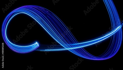 Abstract technology of purple and blue neon gradient 3d lines. Glowing futuristic waves, sound waves and audio waveform. Artificial Intelligence, big data, information graphics.