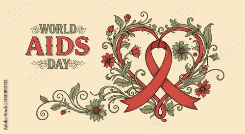 Support World AIDS Day with this beautiful floral heart ribbon design, a symbol of hope, solidarity, and awareness for a global cause.