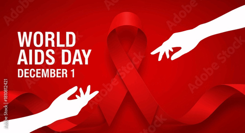 Remembering World AIDS Day December 1 with hope, support, and awareness symbolized by the iconic red ribbon and helping hands reaching out to connect