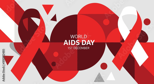 Show your support for World AIDS Day with this powerful graphic, featuring a red ribbon and modern geometric design to help raise awareness this December