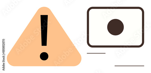 Warning triangle with exclamation mark and message box highlight safety alert, security notification, or important guidelines. Ideal for caution, warnings, alerts, communication, system, risk simple