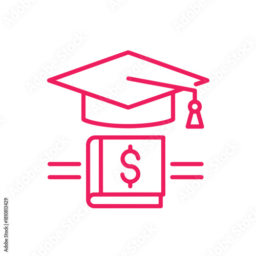 Graduation cap above book with dollar sign and equal signs education money