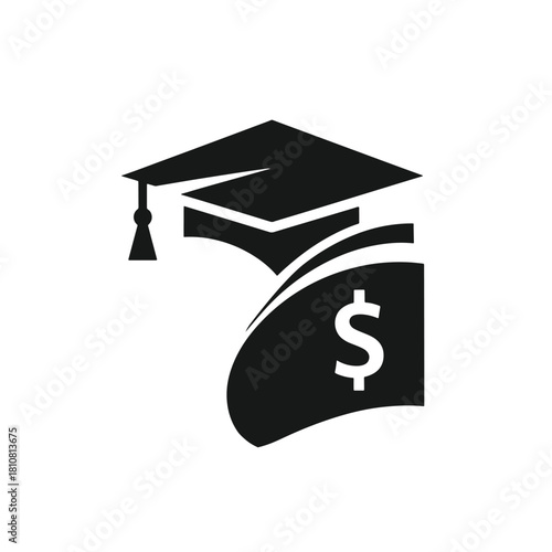 Graduation cap and dollar sign icon representing education costs and financial aid mortarboard tassel