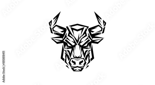 A striking black and white geometric bull head logo design with sharp angles and a powerful, aggressive expression.