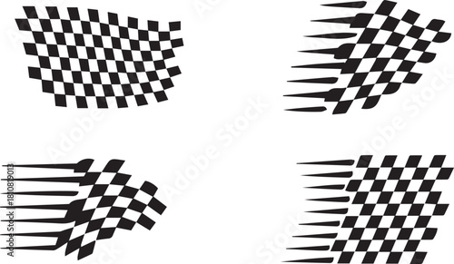 Abstract racing speed line elements, black and white racing checkered, dynamic motion arrows speed trails and abstract speed graphics 
