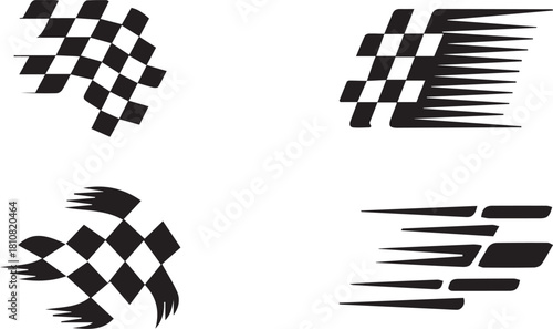 Abstract racing speed line elements, black and white racing checkered, dynamic motion arrows speed trails and abstract speed graphics 