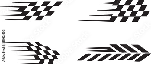 Abstract racing speed line elements, black and white racing checkered, dynamic motion arrows speed trails and abstract speed graphics 