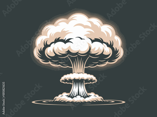 This powerful graphic illustrates a mushroom cloud, capturing the dramatic and impactful essence of nuclear explosions, highlighting themes of destruction and change in a bold style.