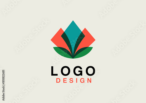 A vibrant logo design featuring floral elements and geometric shapes, symbolizing growth, creativity, and harmony, perfect for businesses in nature, wellness, or beauty sectors.