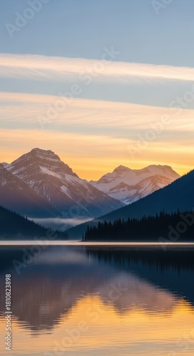 Wallpaper Mural Majestic mountain range reflecting on calm lake surface at vibrant sunrise creates peaceful Torontodigital.ca