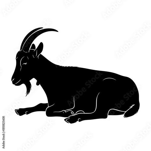 Resting Goat Lying Down Silhouette Vector Graphic