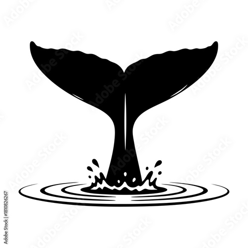 Whale Tail Fluke Diving Silhouette Vector Icon