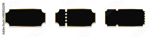 Blank tickets set. Realistic black and golden mockup ticket