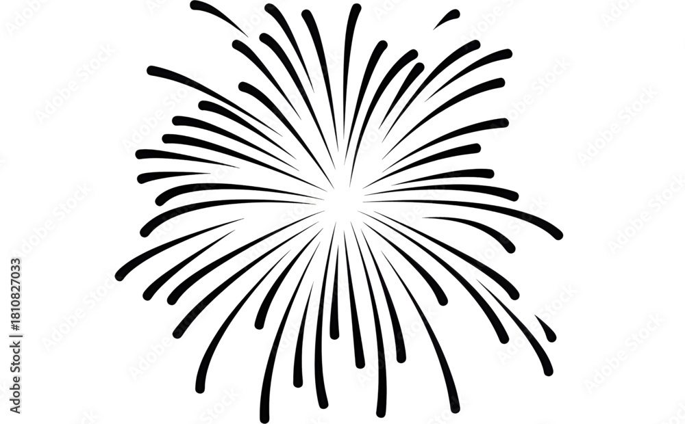 Fototapeta premium Silhouette of a round exploding firework with black curved lines