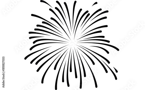 Silhouette of a round exploding firework with black curved lines