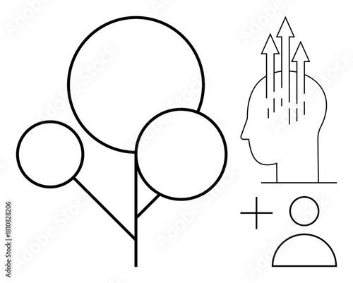 Personal growth concept. Personal growth ed by arrows, tree shapes, and head outline. Personal growth in innovation, learning, sustainability, and progress. Great for education coaching