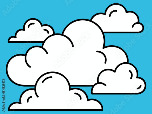 A playful illustration of fluffy white clouds set against a vibrant blue backdrop, evoking a sense of joy, openness, and carefree nature in the sky.