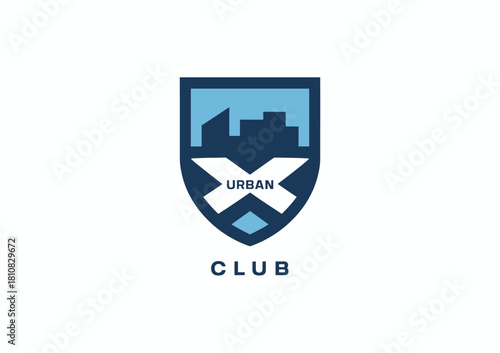 A sleek, contemporary logo design for an urban club, featuring geometric shapes and a blue color palette to convey a modern and professional aesthetic.