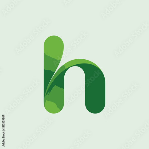 A modern stylized letter H in gradient green tones, showcasing a fresh, natural aesthetic that embodies growth, vitality, and modernity in a visually captivating manner.