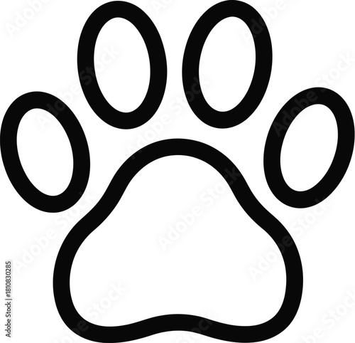 A clean and simple black and white outline illustration of a single animal paw print, perfect for petrelated designs, logos, and veterinary themes