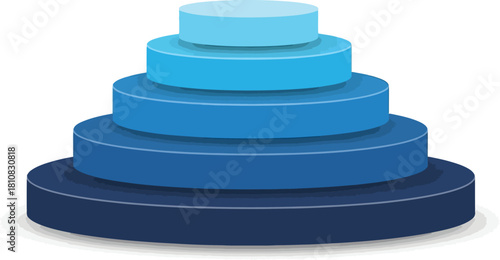 A vibrant 3d illustration of a tiered pyramid or stack of progressively larger blue cylinders, representing hierarchy, growth, or a layered structure