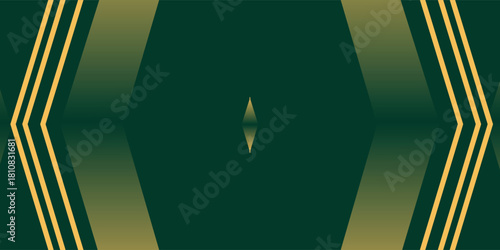 Symmetrical abstract background with elegant gold lines and shapes on a dark green canvas.