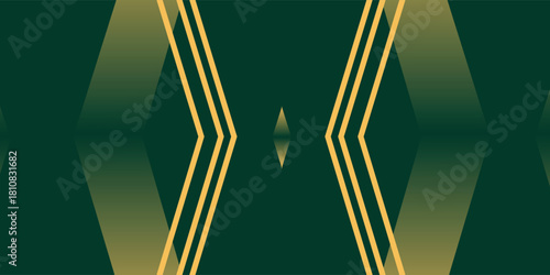 Symmetrical abstract background with glowing gold gradient lines on a dark green surface.