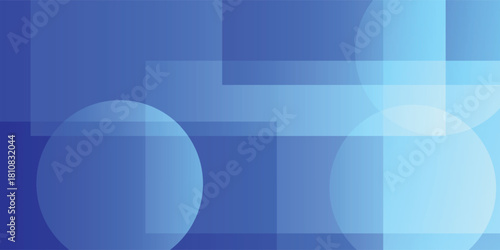 Abstract blue background with overlapping translucent geometric circles and rectangles.