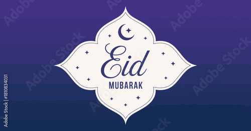 A beautifully designed card featuring a crescent moon and stars, conveying the festive spirit of Eid Mubarak with elegant typography and a serene background.