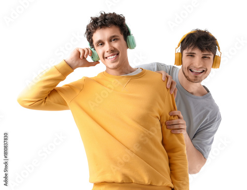 Young brothers in headphone...