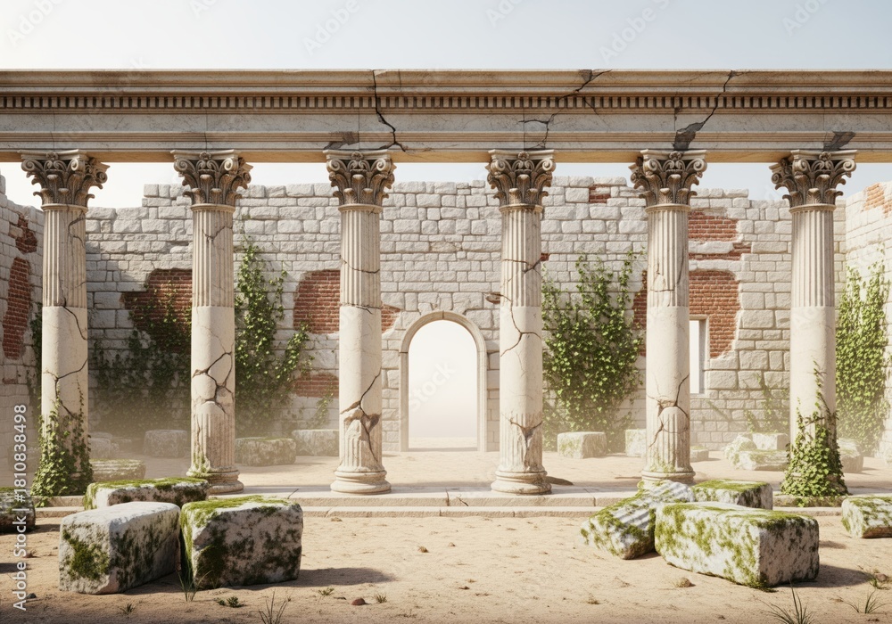 Fototapeta premium Majestic ancient ruins featuring classical corinthian columns and weathered stone architecture