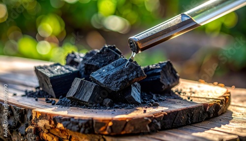 Fototapeta Naklejka Na Ścianę i Meble -  Brown wood market spice cooking ingredients with coffee beans, oil and vinegar, and sugar in nature