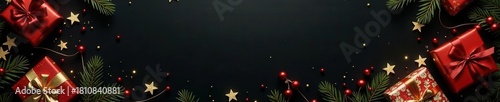 Elegant Christmas & New Year's frame  Golden accents, gifts on black ,  golden,  frame,  xmas