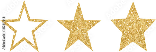 Vector illustration of three gold glitter stars with one empty star representing a rating or achievement system