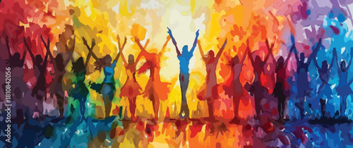 Celebration of Unity and Diversity with Colorful Abstract Figures Rejoicing