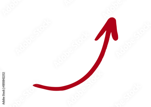 筆で書いた矢印、水墨画、赤い上向の矢印